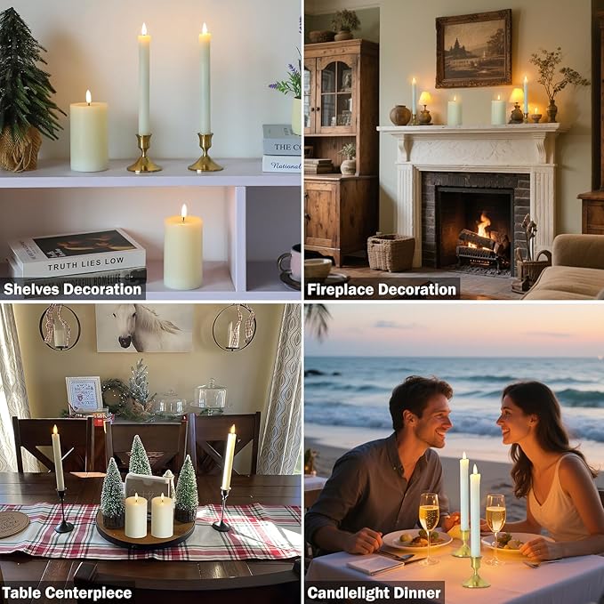 Real Wax LED Flameless Candles with Remote Timer, 4 Pcs Ivory Battery Operated Window Candle with 3D Flickering Flame for Fireplace Xmas Halloween Wedding Decor (9.5" Taper & 5" Pillar)