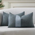 Pack of 2 Faux Leather Boucle Throw Pillow Covers 20"x12" Blue Chic Accents Textured Rectangular Lumbar Decorative Pillow Cases for Living Room Couch Bed Farmhouse Boho Home Decor