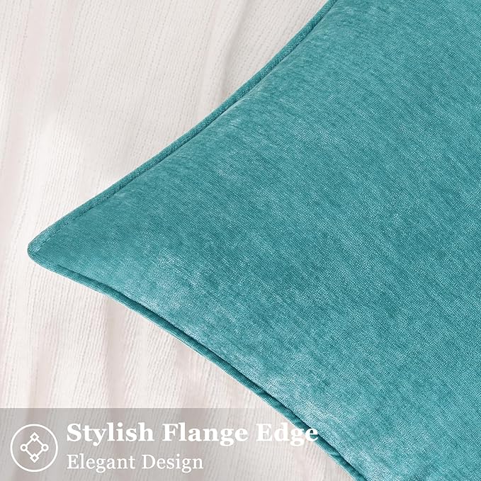 decorUhome Couch Throw Pillow Covers 20x20 Set of 2, Decorative Soft Euro Neutral Chenille Pillow Covers with Elegant Design for Sofa Bed Living Room Home Decor, Teal