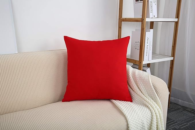 TangDepot Set of 2 Handmade Decorative Solid 100% Cotton Canvas Throw Pillow Covers/Cushion Covers, 45 Colors Available - (18"x18" 2 Pieces, Red)