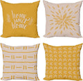 Ambesonne Modern Throw Pillow Cushion Case Pack of 4, Scandinavian Minimal Ornaments Boho Feather Leaves and Home Phrase, Modern Accent Double-Sided Digital Printing, 24", Pale Tan and Earth Yellow