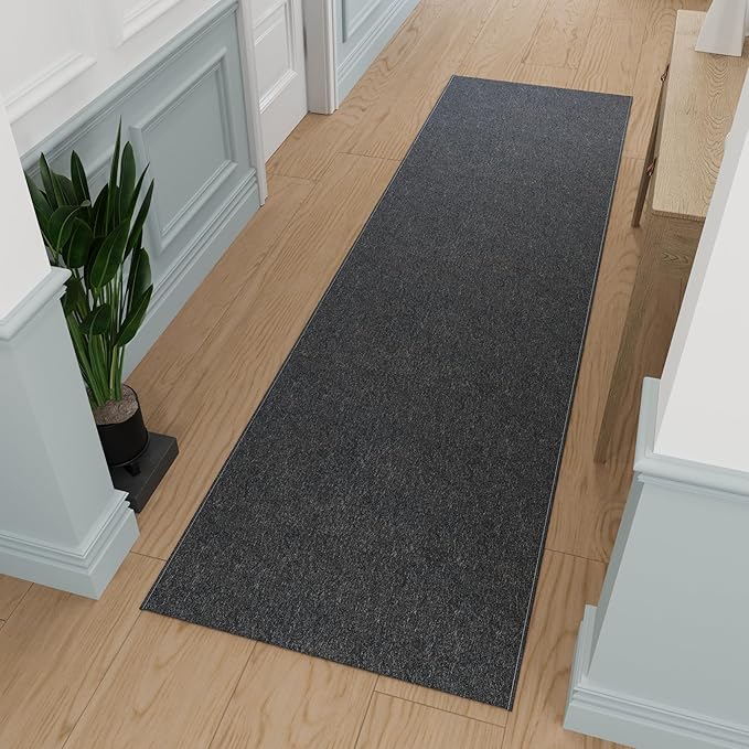 Ottomanson 2' x 28' Ultra-Thin Hallway Runner Rug - Durable Non-Slip Carpet for High-Traffic Areas - Fits Under Doors for Seamless Entry - Ideal for Kitchen, Entryway, Bedroom & Living Room, Black