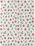 Christmas Decorative Blanket, Poinsettia and Holly Leaf Print Throw Decoration, Soft Flannel Winter Blankets for Couch Bed Sofa, Holiday Home Decor, Xmas Festival Gifts White 40x50 Inch