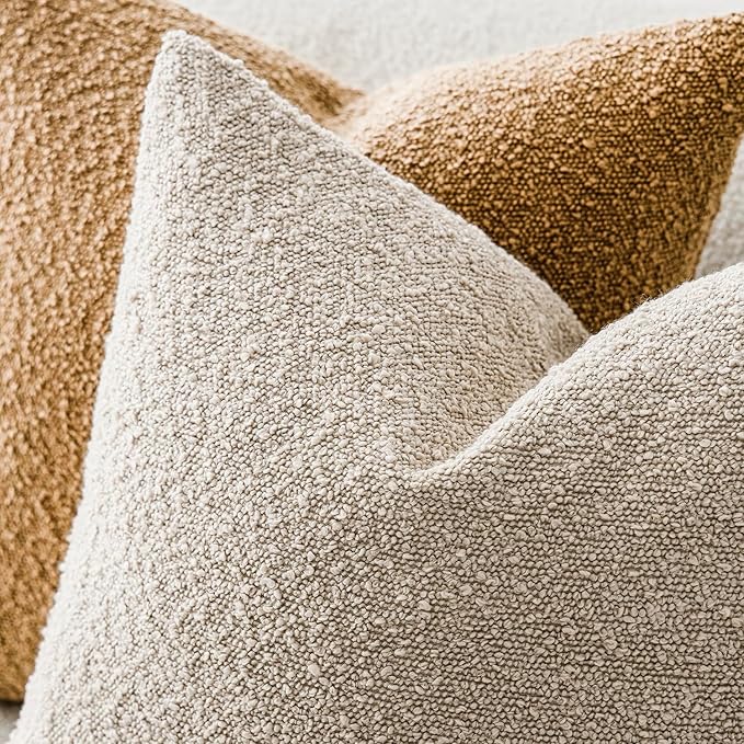 Foindtower Textured Boucle Throw Pillow Covers Accent Solid Pillow Cases Cozy Soft Decorative Couch Cushion Case for Chair Sofa Bedroom Living Room Home Decor, 20 x 20 Inch,Beige Oatmeal
