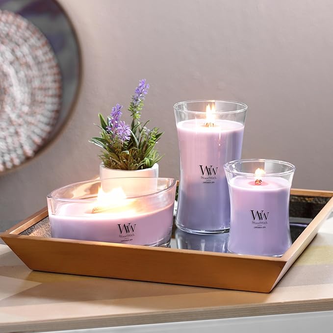 WoodWick Medium Hourglass Candle Lavender Spa - Premium Soy Blend Wax Pluswick Innovation 60 Hour Burn Time