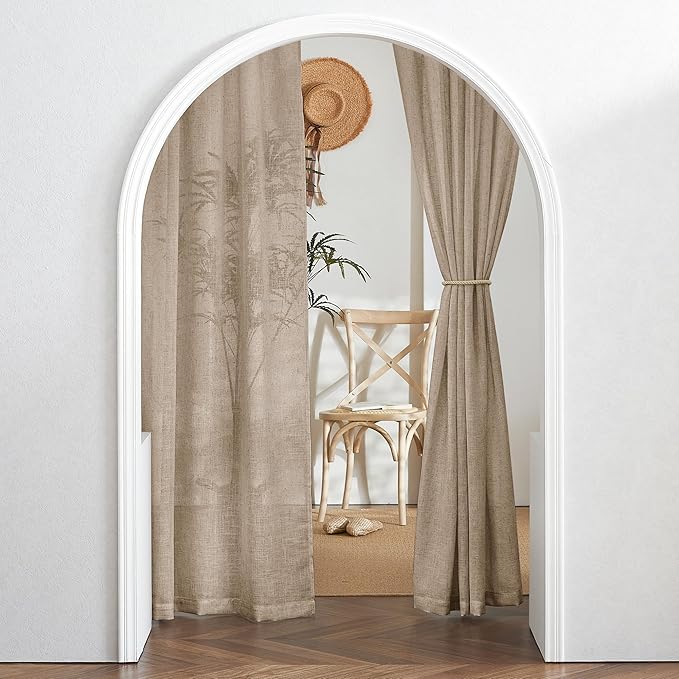 RYB HOME Linen Sheer Curtains for Small Window, Airy Breathable Absorbent Curtains & Drapes, Light Filter Half Privacy Protect for Study Room Office, Length 63 by Width 52 inch, 2 Panels, Khaki