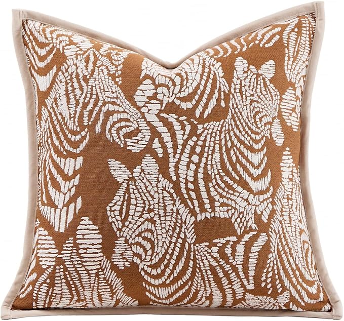 Premium Throw Pillow Covers 18x18 Inches - Framed Tawny Birch Zebra Chenille Jacquard Embroidery Decorative Couch Pillow Covers for Living Room Bedroom Sofa Home Décor