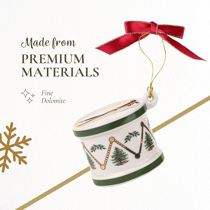 Spode Christmas Tree Drum Ornament, Elegant Hanging Decoration for Christmas Trees - Holiday Home Accents & Festive Ornament - Thoughtful Keepsake & Gift for Friends & Family