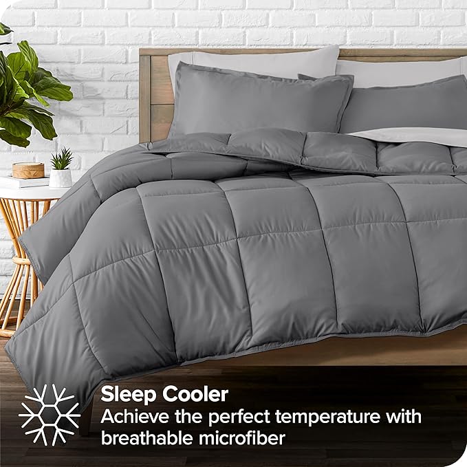Bare Home Bed-in-A-Bag 7 Piece Comforter & Sheet Set - Queen - Goose Down Alternative - Ultra-Soft 1800 Premium Bedding Set (Queen, Grey/Light Grey)