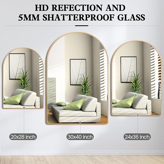 20x28 inch Gold Arched Mirror for Bathroom Vanity Mirror or Wall Decor Arch Mirror Brushed Metal Frame Wall Mounted Mirror for Bathroom LivingRoom Bedroom Entryway