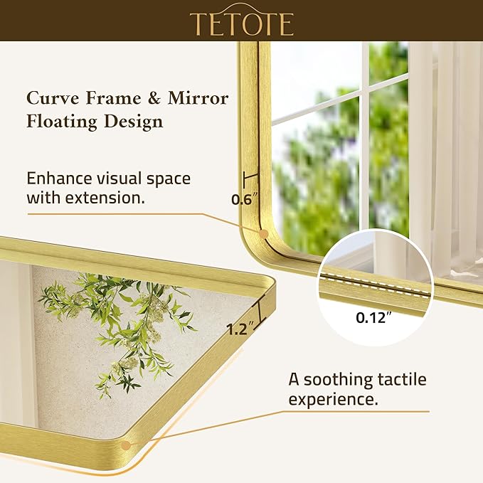 TETOTE 60 x 36 Gold Mirror Brushed Gold Metal Framed Bathroom Mirror, Tempered Glass, Modern Farmhouse Wall Mounted Mirror for Decorative(Horizontal/Vertical)