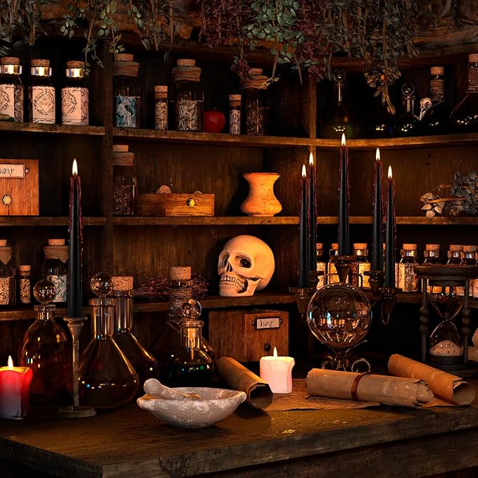 24 Pack Vampire Tears Taper Candles, 10 inch Tall Bleeding Candles, Unscented Black Tapered Candlesticks, Spooky Blood Drip Candle Set for Halloween Party Gothic Home Decorations