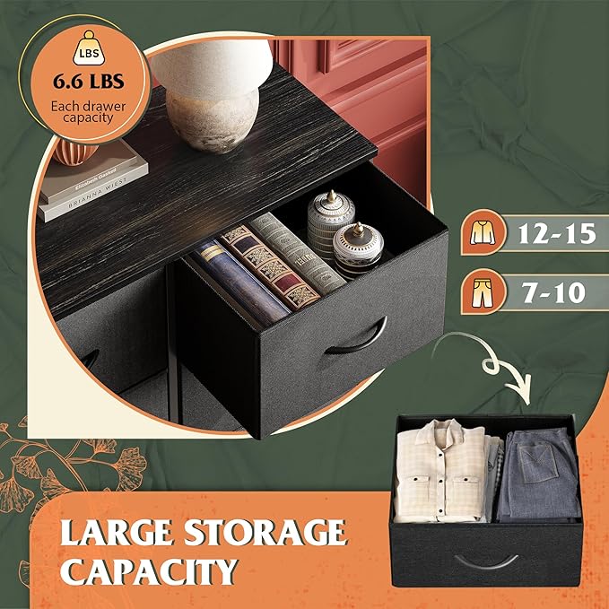 WLIVE Fabric Dresser for Bedroom, Tall Dresser with 8 Drawers, Storage Tower with Fabric Bins, Double Dressers, Chest of Drawers for Closet, Living Room, Hallway, Charcoal Black