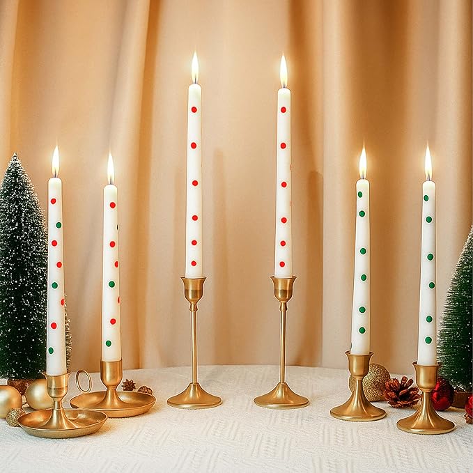 2 Pack Christmas Taper Candles, 10 Inch Unscented Candlesticks with Red Polka Dots for Holiday Table Centerpiece, Fireplace Mantel, Advent Wreaths, Winter Weddings, Home Decor