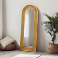 Rattan Full Length Mirror, 60''x24'' Arched Floor Mirror for Home, Bedroom, Living Room, Boho Decor (Natural Rattan)
