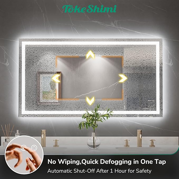 TokeShimi 36x36 LED Bathroom Vanity Mirror with Lights 3 Colors,LED Mirror for Bathroom,Front Lit + Backlit Stepless Dimmable,Anti-Fog,Memory,HD Tempered Glass,UL Listed,Waterproof