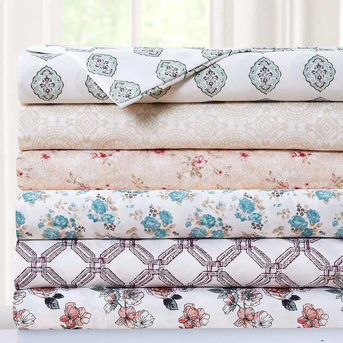 Modern Threads Printed 4-Piece Extra Soft Bedding Sheets & Pillowcase Set, Deep Pocket up to 16 inch Mattress Claire Full