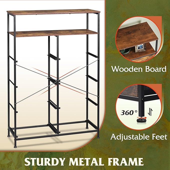 WLIVE Fabric Dresser for Bedroom with Open Shelves, Tall Dresser with 8 Drawers, Storage Tower with Fabric Bins, Chest of Drawers for Closet, Hallway, Rustic Brown Wood Grain Print