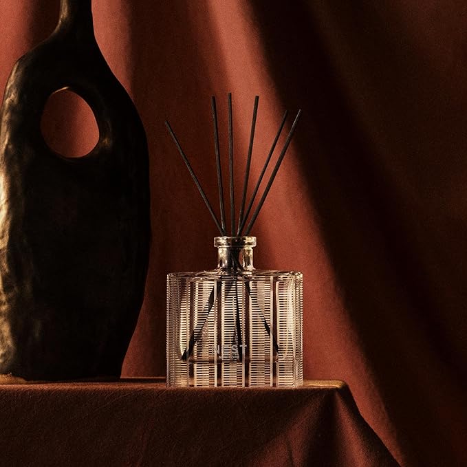 NEST New York Reed Diffuser, Moroccan Amber - 5.9 fl oz - Fragrance for Up to 90 Days - Reusable, Refillable Glass Holder - Includes 8 All-Natural Reed Sticks - Flame Free