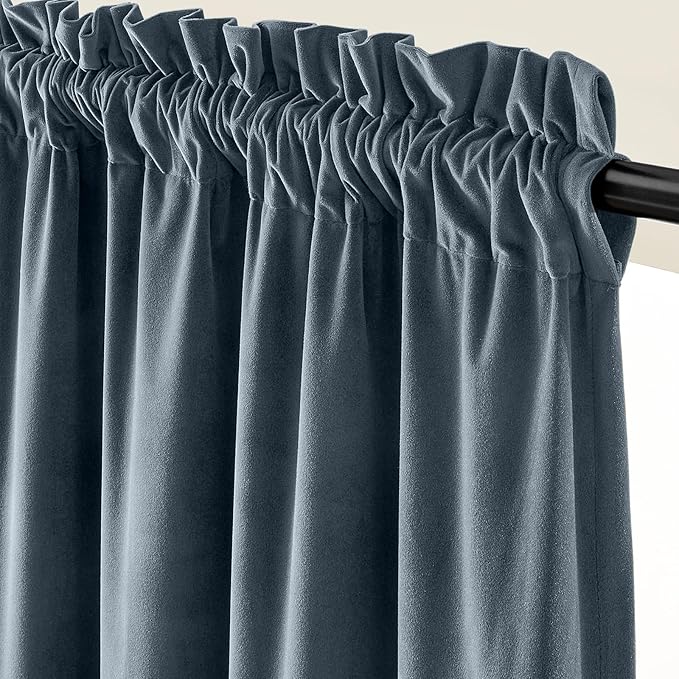 Lazzzy Velvet Blackout Curtains Thermal Insulated Room Window Drapes Super Soft Luxury Curtains for Living Room Bedroom Rod Pocket 2 Panels, Dark Slate, 62" W x 84" L