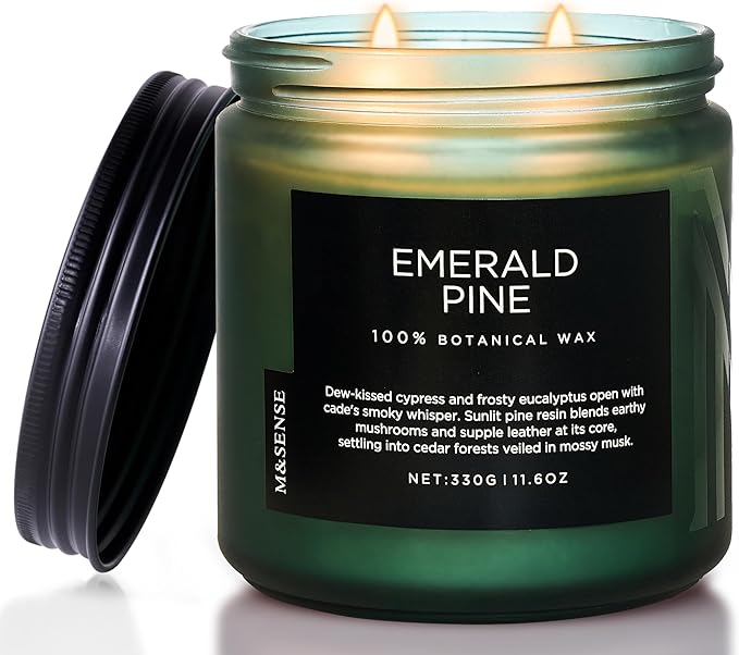 M&SENSE Pine Scented Candles Natural Soy Wax Clean Non Toxic 11.6oz 70 Hours Large Long Lasting Christmas Winter Scented 2 Wicks Candle Gift for Holiday & Family Friends Teachers