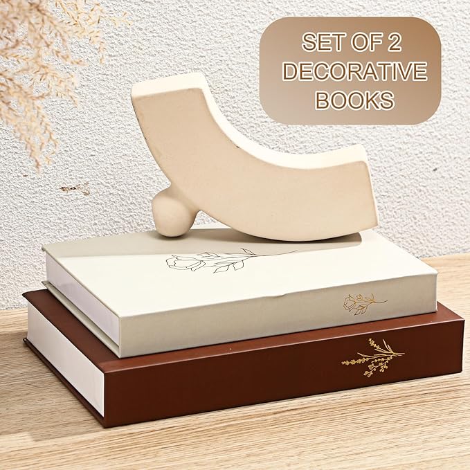 Set of 2 Decorative Books Boxes, Faux Books Stacked for Decoration for Coffee Tables Modern Home Bookshelves Decor, Fake Fashion Photo Storage Boxes(Beige Terracotta)