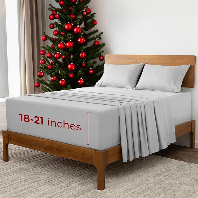 Mellanni Extra Deep Full Sheets - 4 PC Iconic Collection Bedding - Hotel Luxury, Ultra Soft, Cooling Bed Sheets - Wrinkle, Fade, Stain Resistant (Full, Light Gray)