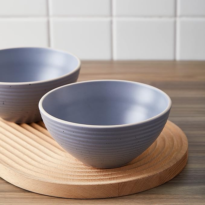 Stone Lain Lauren Stoneware, Rustic Plates and Bowls Set, Dinnerware, Service for 4, Speckled Light Gray, Dishwasher & Microwave Safe, 16-Piece