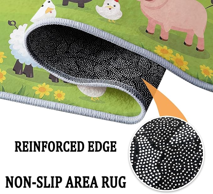 Living Room Area Rug 4x6 ft Cartoon Farm Sheep Pig Washable Non-Slip Area Rug, 3D Print Low-Pile Carpet for Bedroom, Kids Room, Nursery, Home Decor Rugs