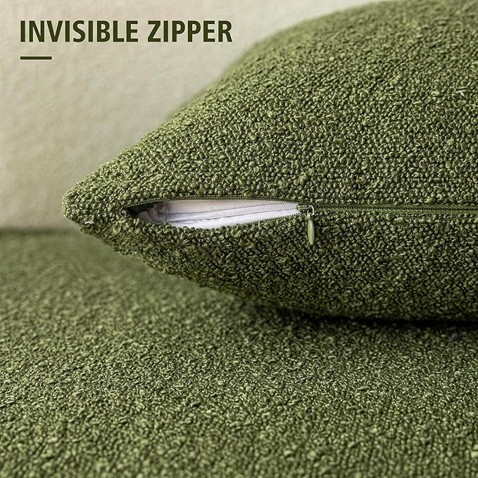 Foindtower Textured Boucle Throw Pillow Covers Accent Solid Pillow Cases Cozy Soft Decorative Couch Cushion Case for Chair Sofa Bedroom Living Room Home Decor, 20 x 20 Inch,Green
