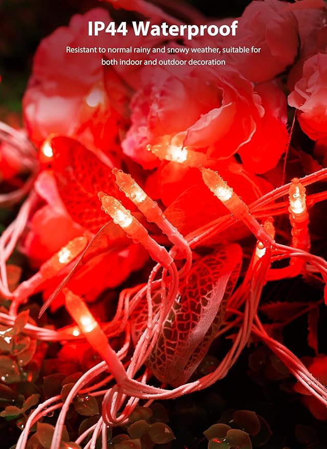 Red Christmas Mini Lights, 39Feet 100 LED Red String Lights with 8 Lighting Modes, Connectable Valentine's Lights for Indoor Outdoor Valentine's Day Garland Wreath Holiday Decoration, White Wire