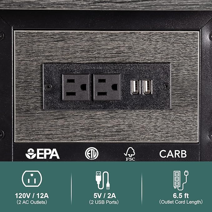 Yoobure End Table with Charging Station, Flip Top Side Table with USB Ports and Outlets, Sofa Couch Table Bedside Table for Living Room Bedroom, Narrow Nightstand with Storage Shelves for Small Space