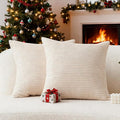 Home Brilliant 24x24 Pillow Covers Set of 2 Striped Velvet Corduroy Euro Throw Pillow Sham Large Cushion Covers for Chair Christmas Decor, 24 x 24 inch, Cream Cheese