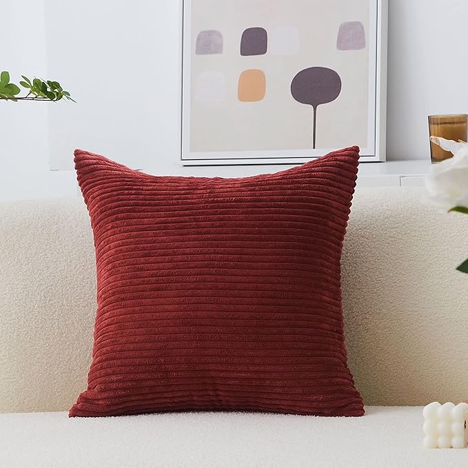 Home Brilliant 26x26 Pillow Cover Decorative Throw Pillows for Couch Bed Super Soft Striped Corduroy Large Pillow Sham for Party, 26 x 26 Inches (66cm), Burgundy