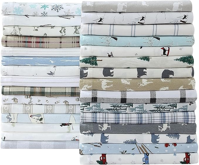 Eddie Bauer - Full Sheets, Cotton Flannel Bedding Set, Brushed For Extra Softness, Cozy Home Decor (Snow Days, Full)