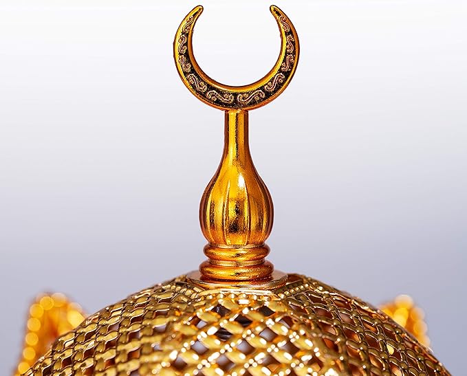 AM Bakhoor Charcoal Incense Burner – Luxury Gold Frankincense Resin Burner for Oud, Bakhoor, Incense Sticks & Cones – Decorative Metal Holder with Removable Lid & Safe Flame Control (Gold)