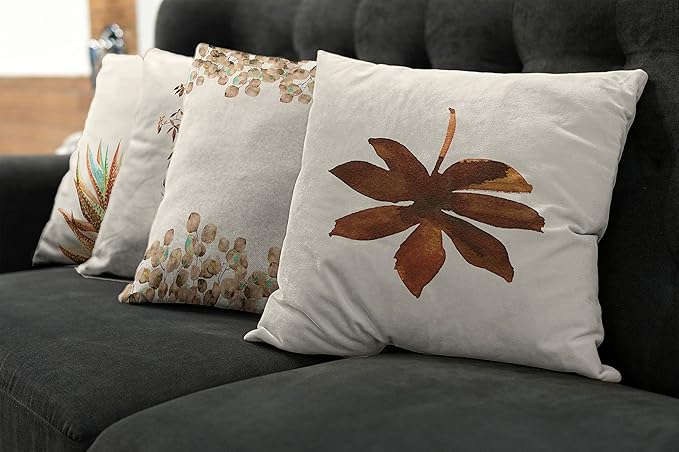 Ambesonne Botanical Throw Pillow Cushion Case Pack of 4, Minimalist Watercolor Painting Leaves Agave Branches Plant in a Pot, Modern Accent Double-Sided Digital Printing, 18", Chocolate and Pale Brown