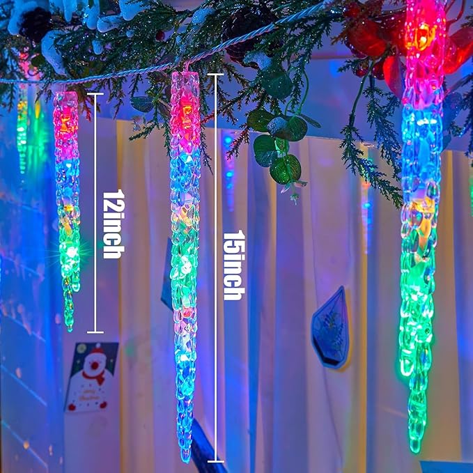 Minetom Icicle Lights Outdoor with Clips, 20ft 100 LED 20 Tubes Twinkling Crystal Icicle String, Connectable Waterproof Hanging Christmas Lights Plug in for Eave Outdoor, Multicolor