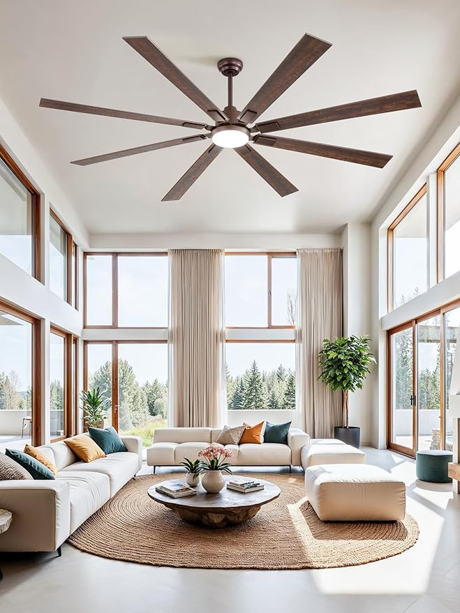ZMISHIBO 80 Inch Oil Rubbed Bronze Ceiling Fans with Lights and Remote, Indoor/Outdoor Farmhouse Ceiling Fan for Living Room Patio, 6 Speed Reversible Quiet DC Motor, 3CCT, Dual Finish Blades