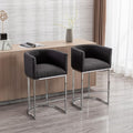 Modern Counter Height Linen Upholstered Bar Stools Set of 2, 29" Kitchen Counter Island Stools Bar Chairs with Chrome Finish Metal Frame for Kitchen Island, Charcoal