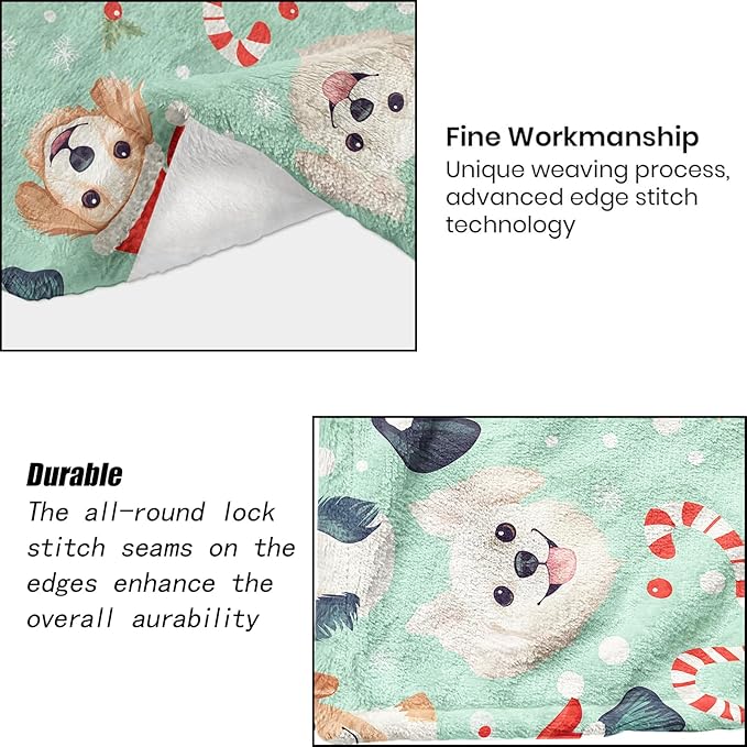 Cute Christmas Dog Blanket - Festive Puppy Santa Hat Fleece Throw,Gifts for Kids Adult, Soft & Warm,Lightweight, for Holiday Decor,Winter Celebration, and Room Home Accents 50x60in