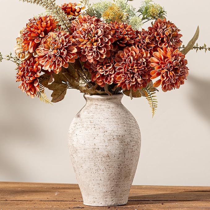 Ceramic Flower Vase Home Decor - Large Farmhouse Table Vases Rustic Vintage Living Room Kitchen Bedroom Decorations for House Book Shelf Office Coffee Desk Dining Fireplace (9" Retro)