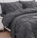 LANE LINEN Queen Comforter Set, 7 Piece Bedding Set, Pillowcases & Shams - Pintuck Comforter & Soft Queen Bed in a Bag Set - Grey