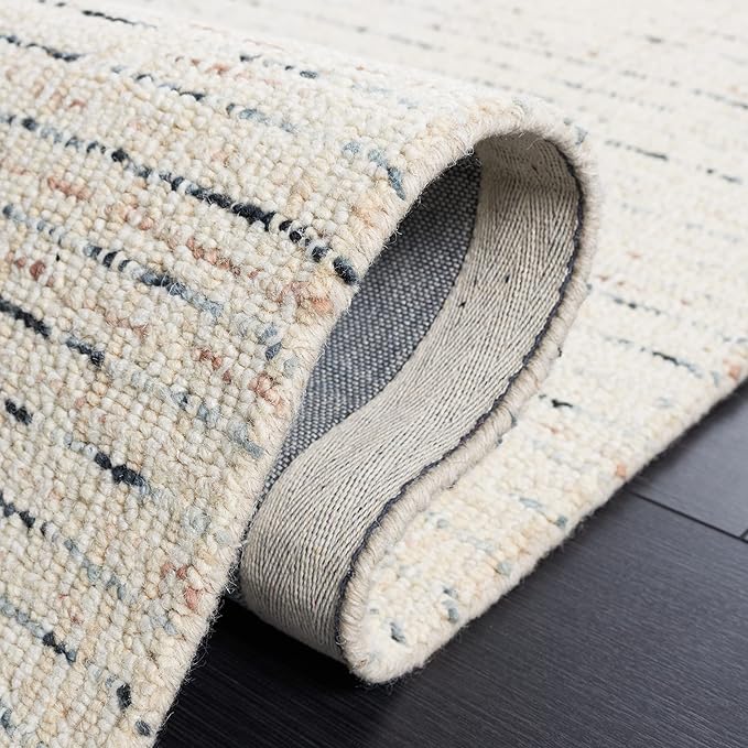 SAFAVIEH Abstract Collection Area Rug - 9' x 12', Ivory & Blue, Handmade Wool, Ideal for High Traffic Areas in Living Room, Bedroom (ABT468M)