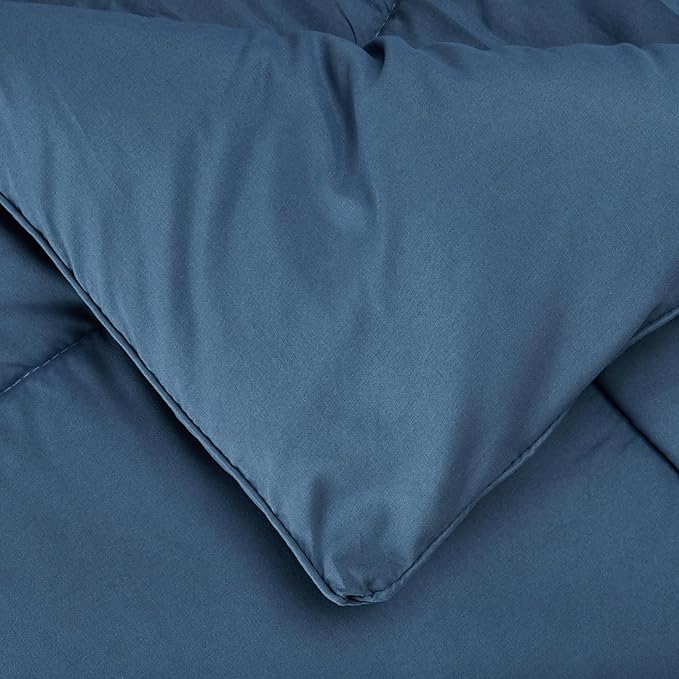 Sweet Home Collection 7 Piece Comforter Set Bag Solid Color All Season Soft Down Alternative Blanket & Luxurious Microfiber Bed Sheets, Denim, Full