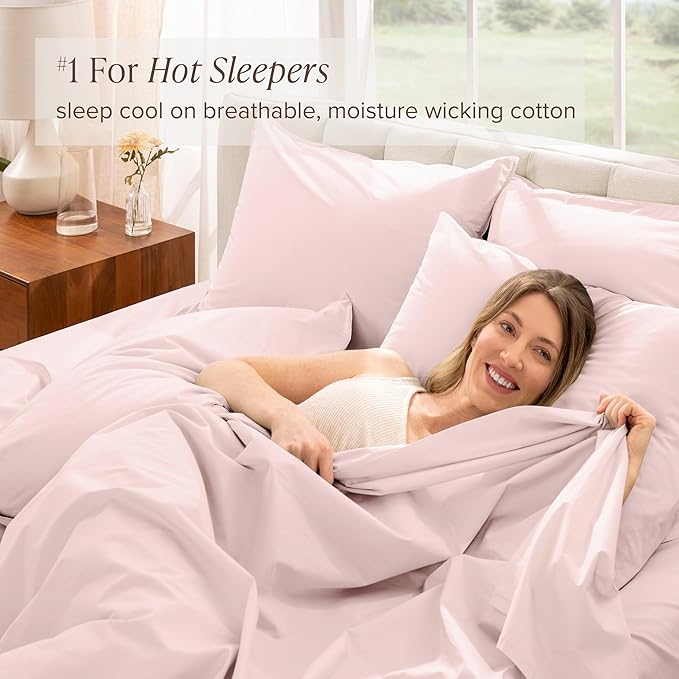 Bare Home 100% Organic Cotton Split King Sheet Set - Crisp Percale Weave - Lightweight & Breathable - Bedding Sheets & Pillowcases (Split King, Dusty Pink)
