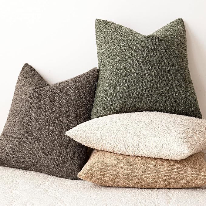 Foindtower Decorative Textured Boucle Throw Pillow Covers Accent Solid Lumbar Pillow Cases Neutral Soft Cozy Couch Cushion Case for Chair Sofa Bedroom Living Room Home Decor 12x20 Inch,1PC,Moss Green