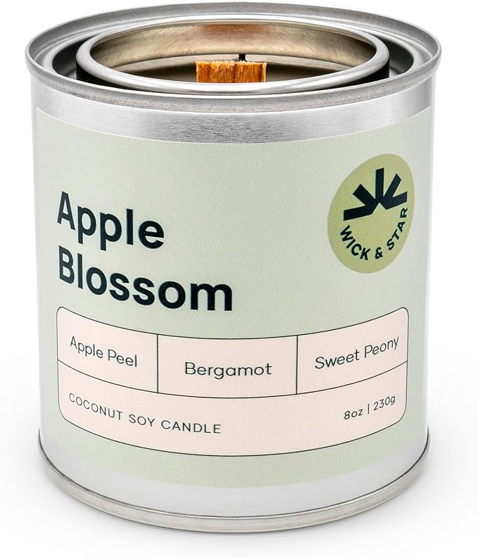 Wick & Star Vegan Non-Toxic, Wood Wick, Natural Coconut Soy Wax Aromatherapy Candle, Clean Burning (Apple Blossom)