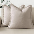 Woaboy Set of 2 Decorative Linen Fringe Throw Pillow Covers Boho Farmhouse Cushion Covers Accent Pillowcases with Tassels for Living Room Couch Sofa Bed Chair,20x20 Inch,Beige