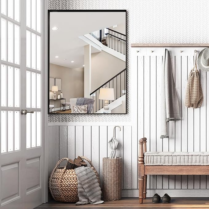 36”x 30” Black Bathroom Mirrors for Over Sink,Metal Framed Rectangle Mirrors, Tempered Glass, Black Wall Decor Mirror for Living Room Farmhouse Bedroom Entryway, (Horizontal/Vertical)